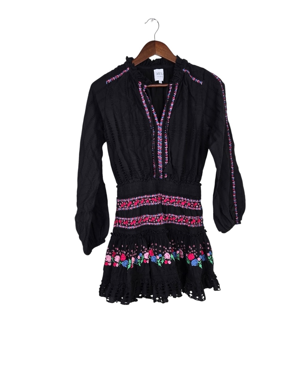 MISA Los Angeles Manuela Black Floral Embroidered Mini Dress XS - Picture 5 of 9